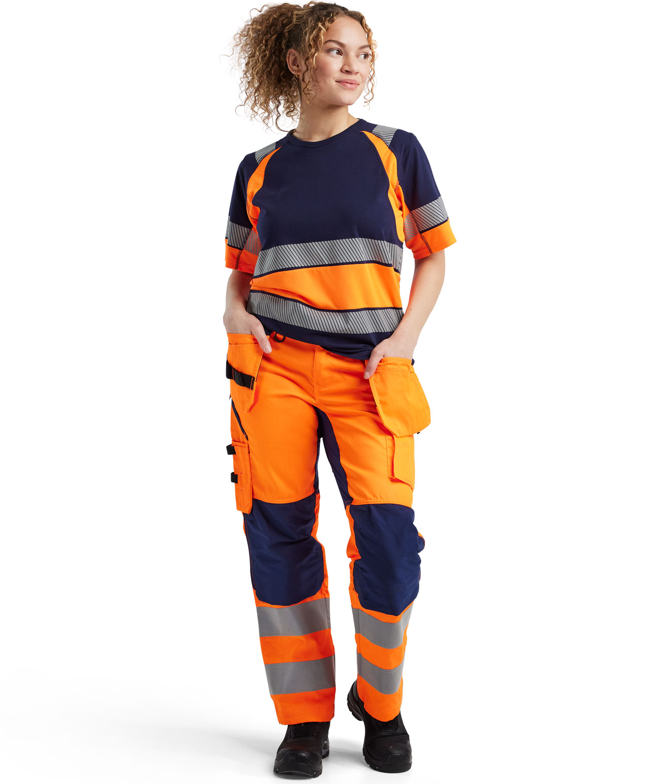 Bl&aring;kl&auml;der women's T-shirt, Marine/Hi-Vis Orange