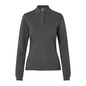 ID long-sleeved women's polo shirt with stretch, Charcoal