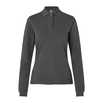 ID long-sleeved women's polo shirt with stretch, Charcoal