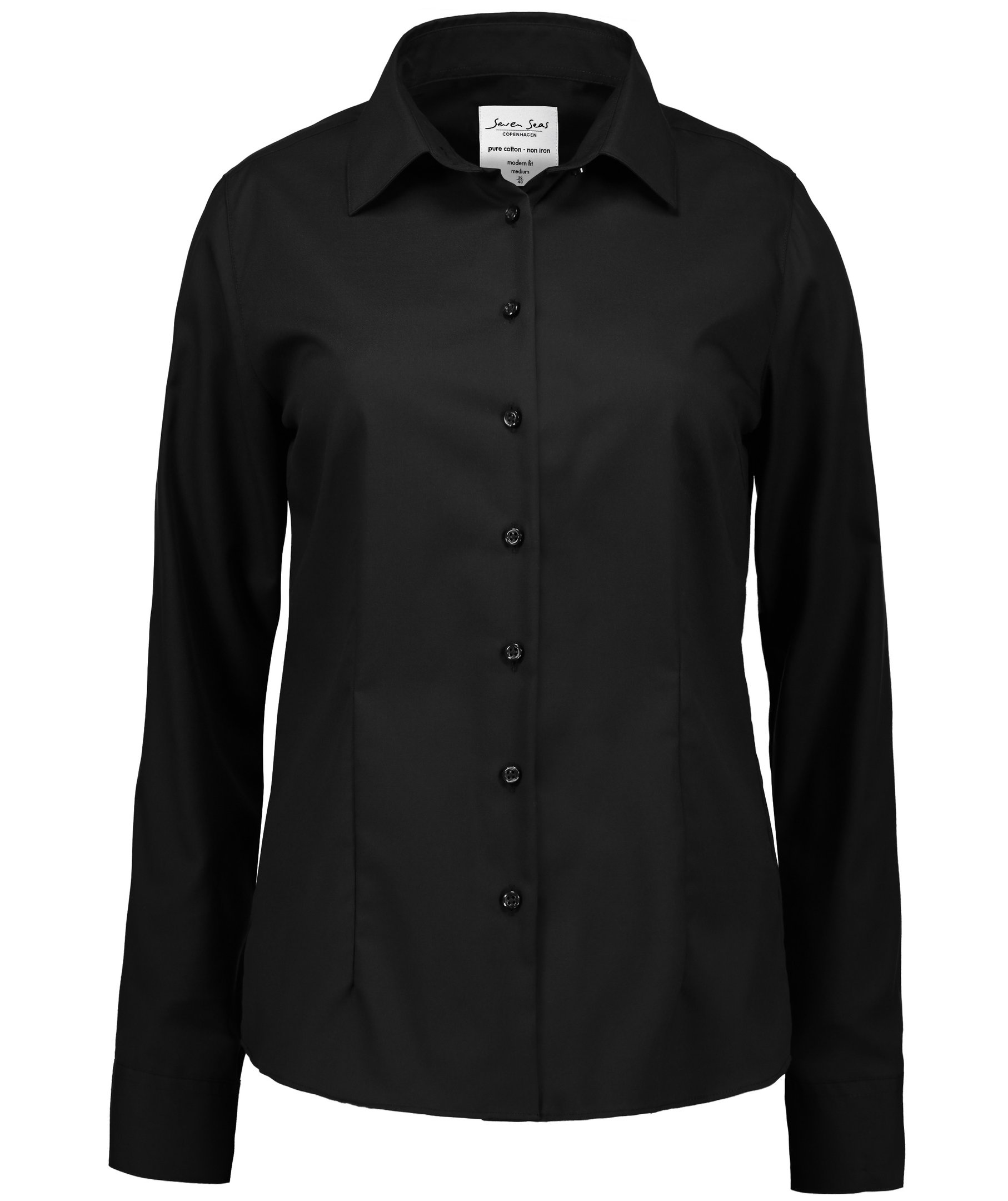 Seven Seas Fine Twill women's modern fit shirt, Black, Black, swatch