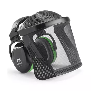 Hellberg Secure 1H hörselskydd & nylonnet visir, Svart/Grön