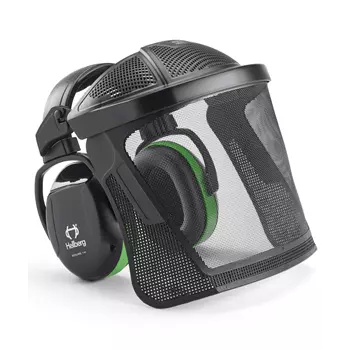 Hellberg Secure 1H hörselskydd & nylonnet visir, Svart/Grön