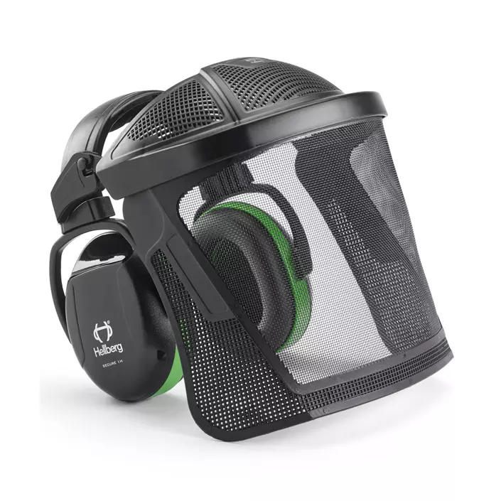Hellberg Secure 1H earmuffs & nylon mesh visor, Black/Green, Black/Green, large image number 0
