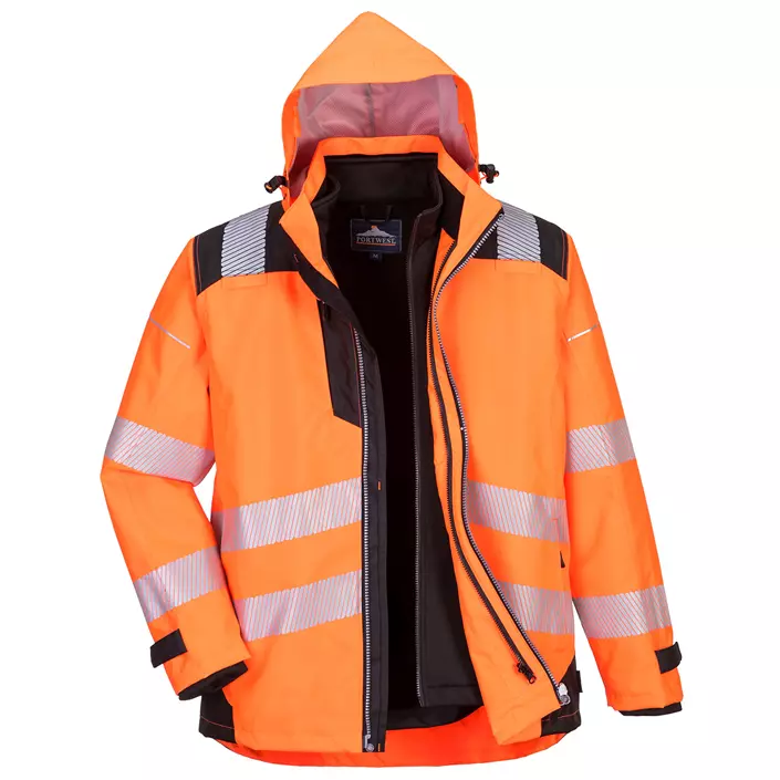 Portwest PW3 3i1 arbejdsjakke, Hi-Vis Orange/Sort, large image number 0