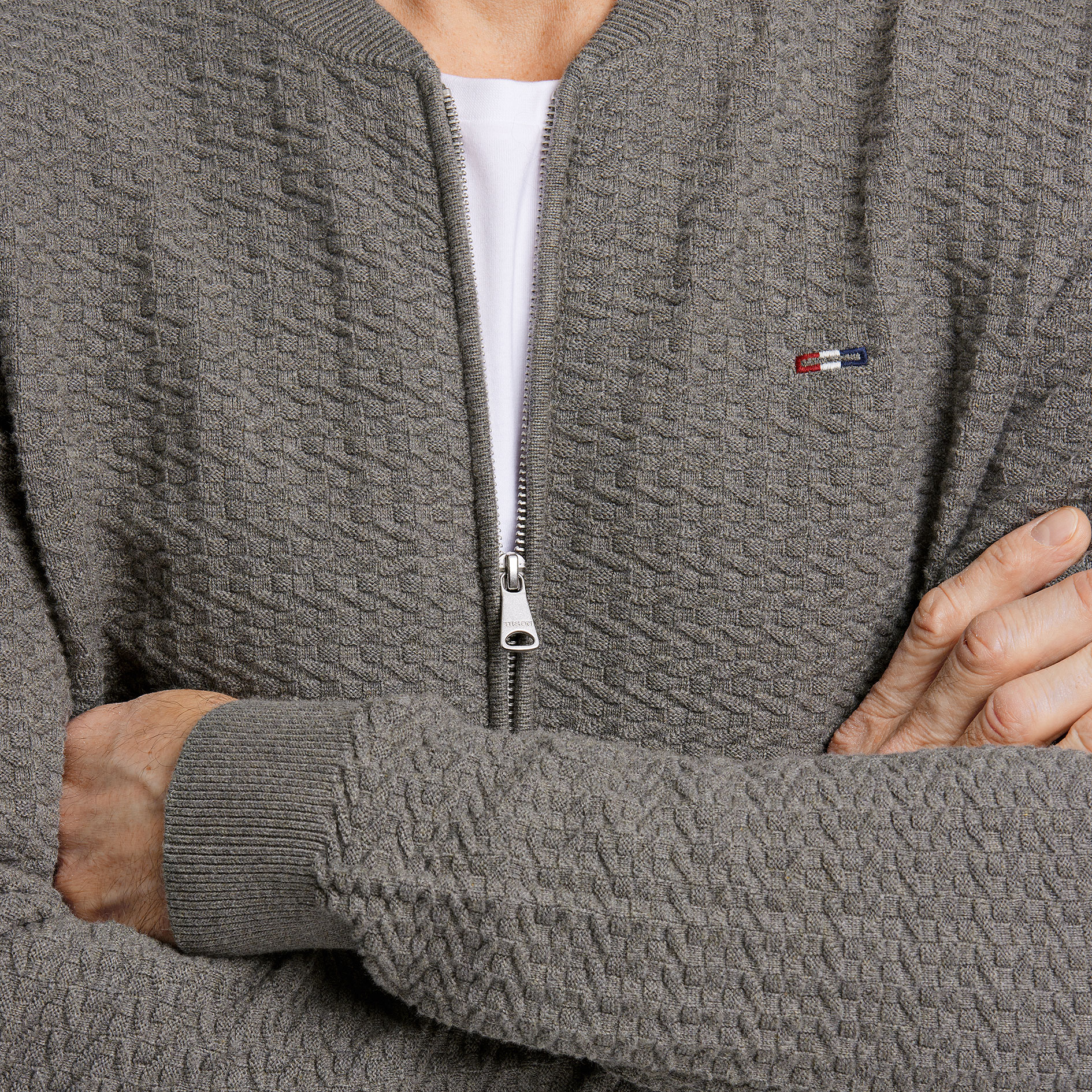 Bison stickad cardigan, Stone Mel, large image number 2