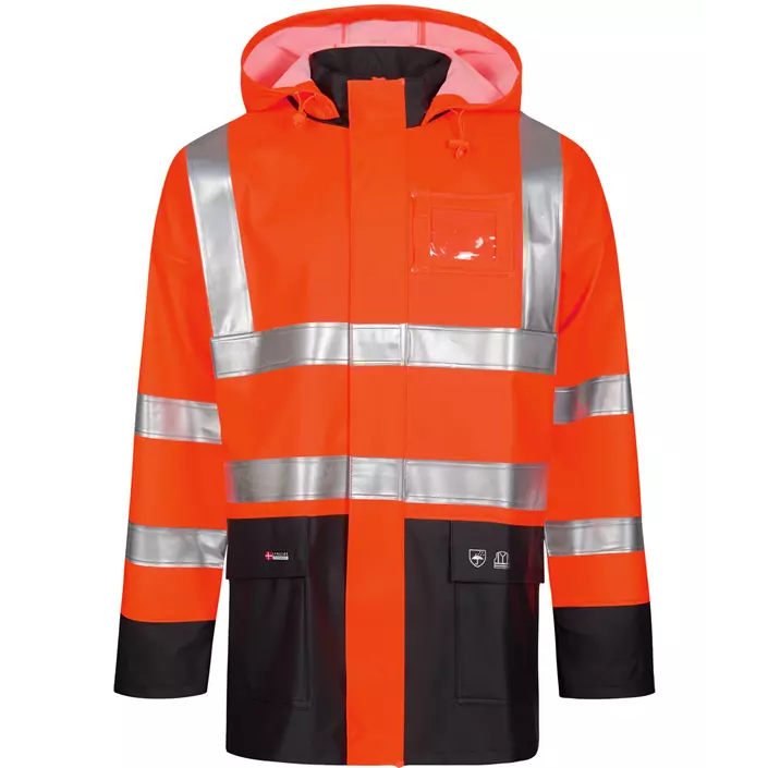 Lyngsøe PU/PVC rain jacket, Hi-Vis red/marine, large image number 0