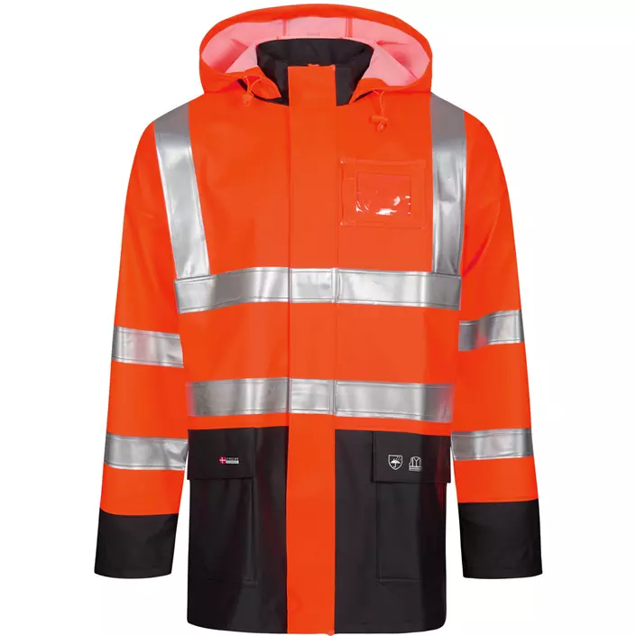 Lyngsøe PU/PVC rain jacket, Hi-Vis red/marine, large image number 0