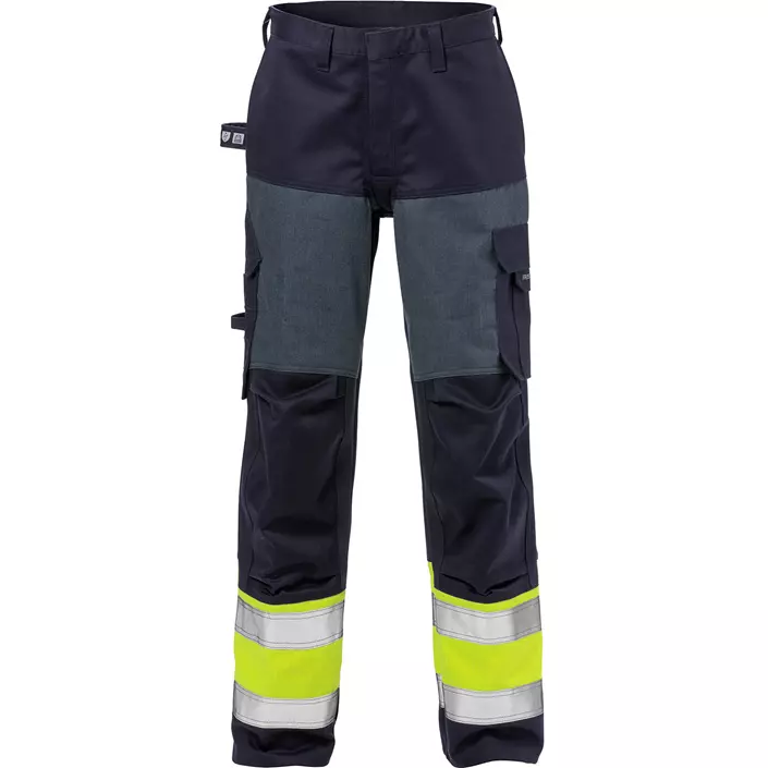 Fristads Flame dame arbeidsbukse, Hi-Vis gul/marineblå, large image number 0
