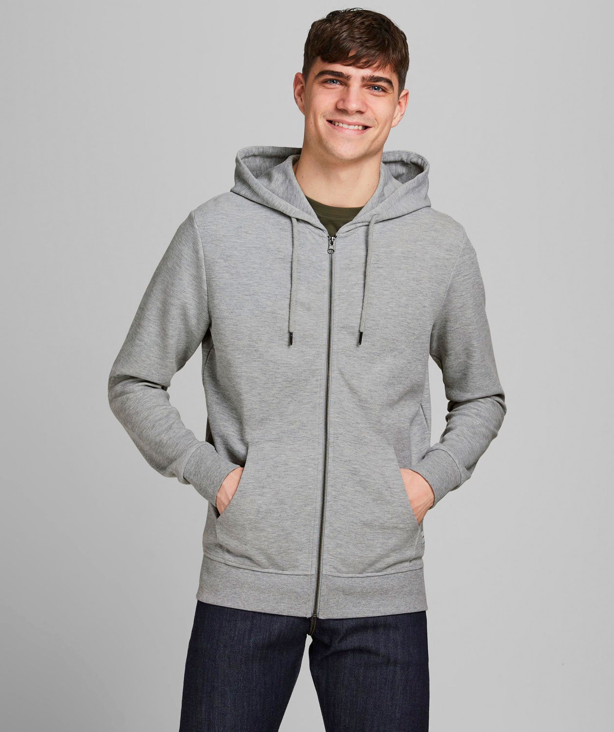 Jack & Jones JJEBASIC hoodie with full zipper, Light Grey, large image number 1