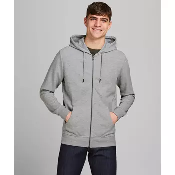 Jack & Jones JJEBASIC hoodie med blixtlås, Light Grey
