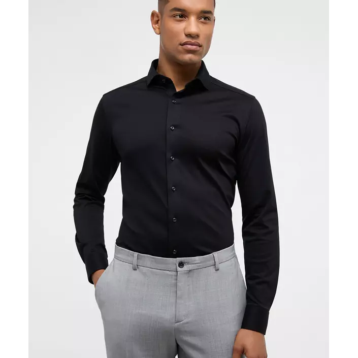 Eterna Soft Tailoring Jersey Slim fit skjorte, Black, large image number 1