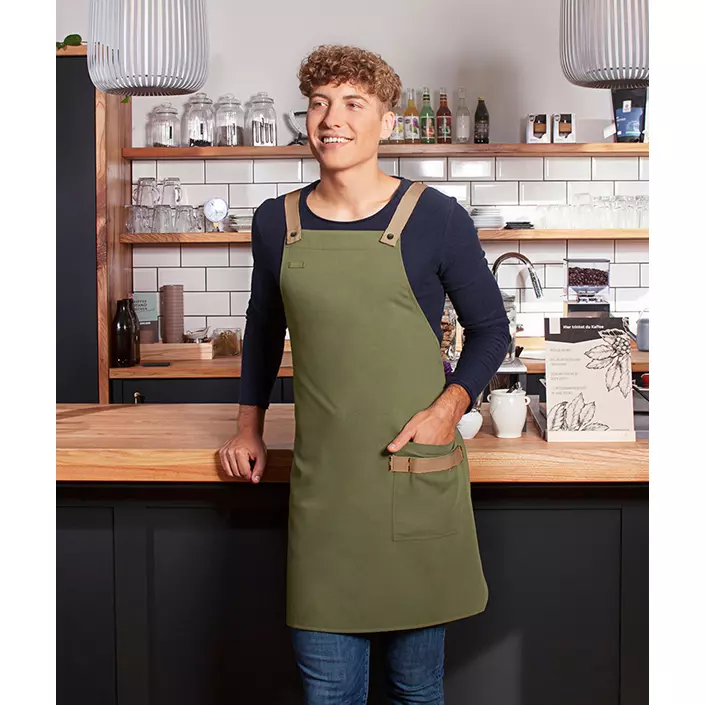 Karlowsky bib apron with pocket, Urban-look, Moss green, Moss green, large image number 1