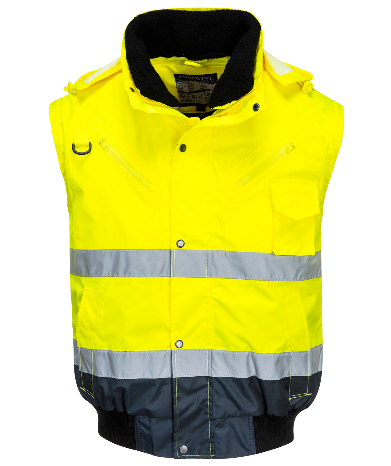 Portwest 3-i-1 pilotjacka med avtagbara &auml;rmar, Varsel yellow/marinbl&aring;, large image number 3