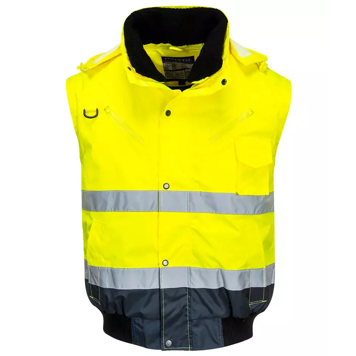 Portwest 3-in-1 pilotjacket with detachable sleeves, Hi-Vis yellow/marine, large image number 3