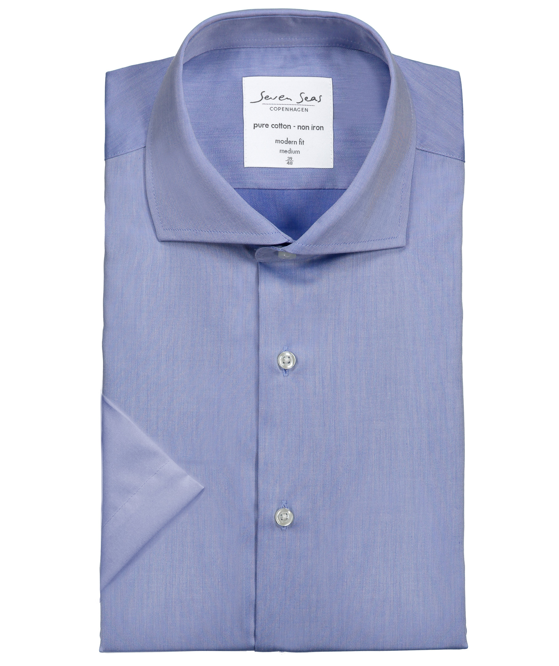 Seven Seas modern fit Fine Twill kort&aelig;rmet skjorte, Lys Bl&aring;, large image number 4