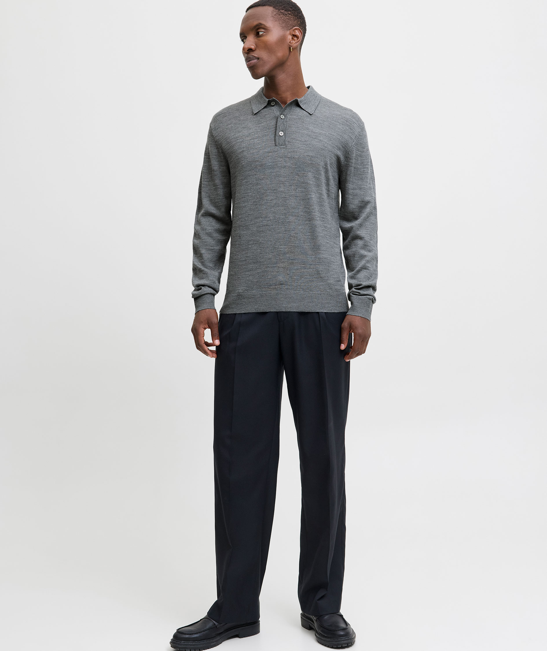 Jack & Jones Premium JPRBLAMERINO knitted polo with merino wool, Medium Grey Melange, large image number 7