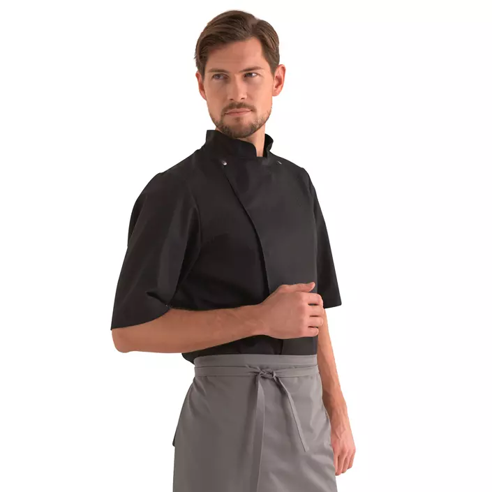 Kentaur short-sleeved chefs jacket in satin striped quality, Black, large image number 1