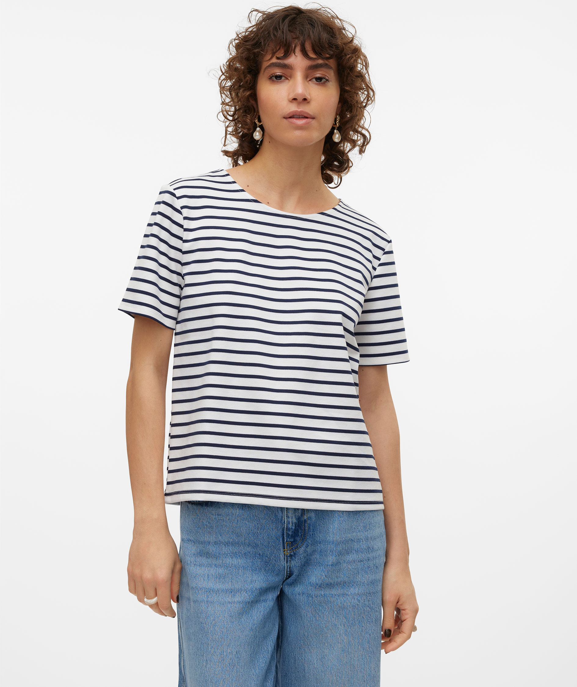 Vero Moda VMABBY ZIP women's T-shirt, Snow White/Navy Blazer, large image number 6