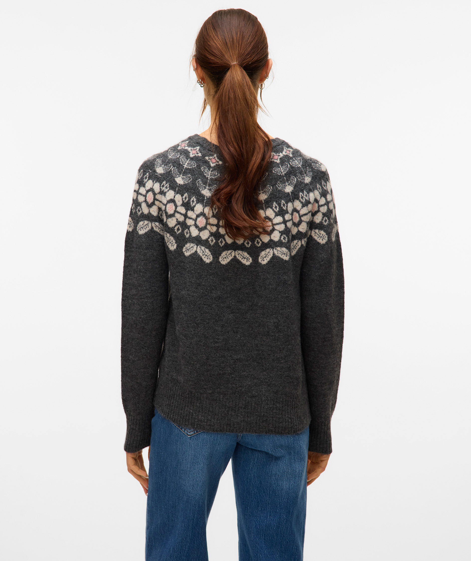 Vero Moda VMSIMONE NORDIC women's knitted pullover, Dark Grey Melange/Birch/Rose, large image number 2