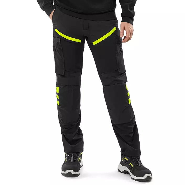 Fristads arbejdsbukser 2653 LWS full stretch, Sort/Hi-Vis Gul, large image number 1