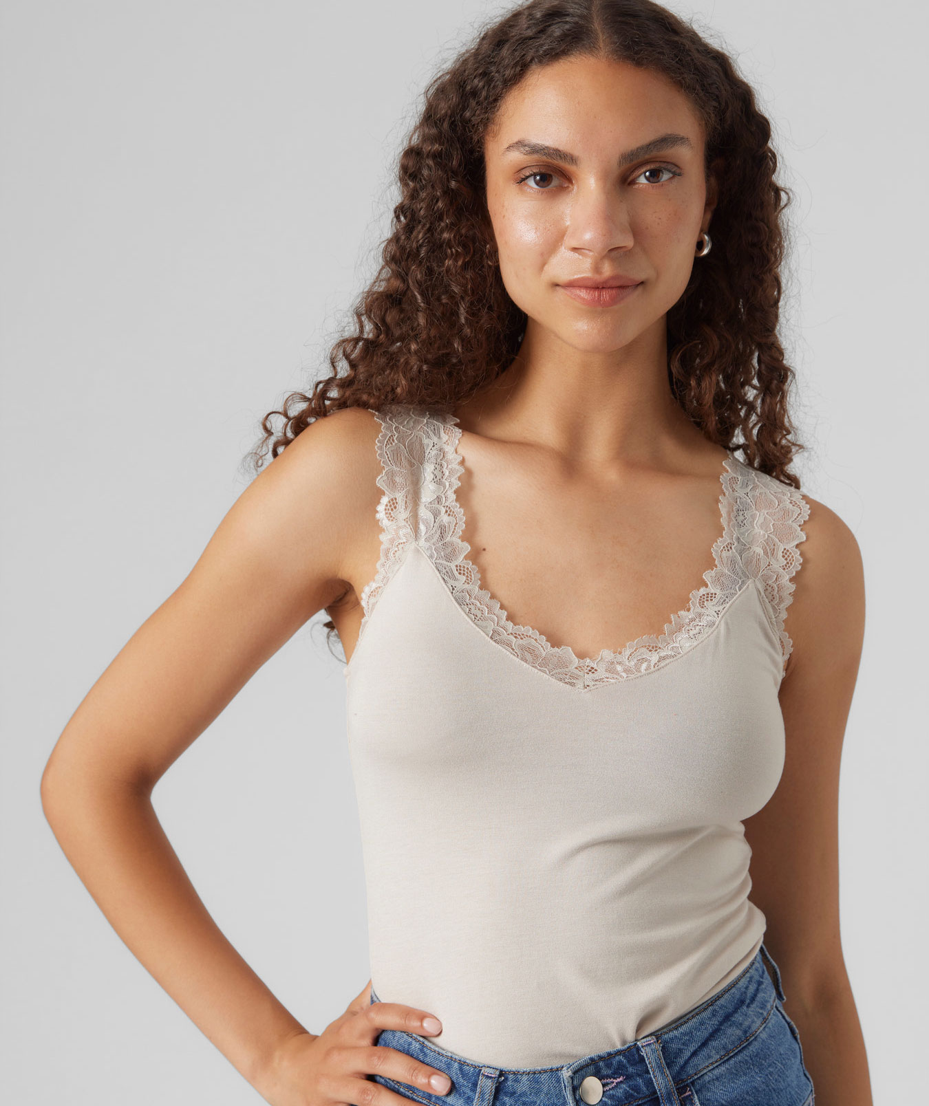 Vero Moda VMROSA Damen Top, Pumice Stone, large image number 4