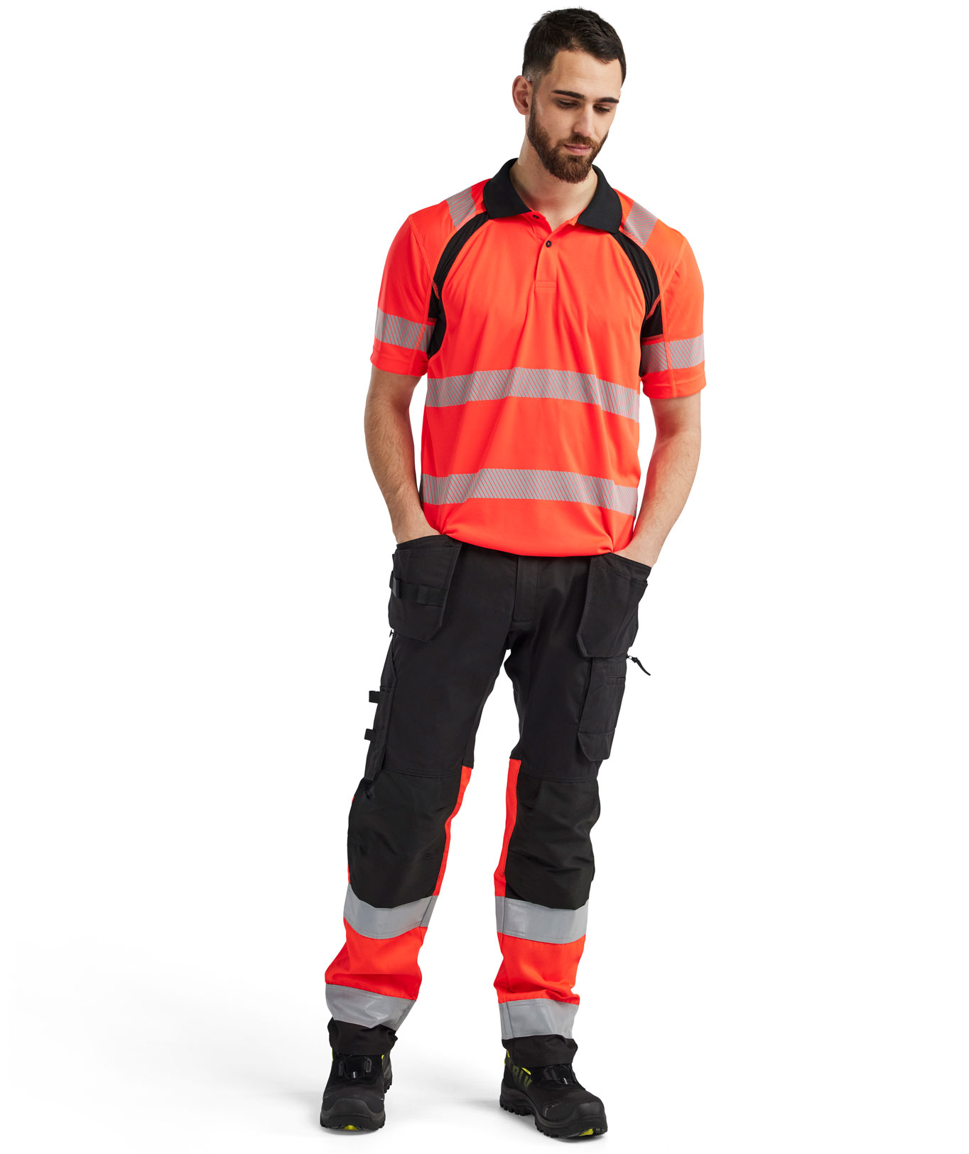 Bl&aring;kl&auml;der polo T-skjorte, Hi-Vis r&oslash;d/svart, large image number 1