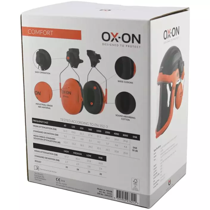 OX-ON Tecmen  f/G20 hørselvern til hjelmmontering, Oransje/Svart, Oransje/Svart, large image number 2