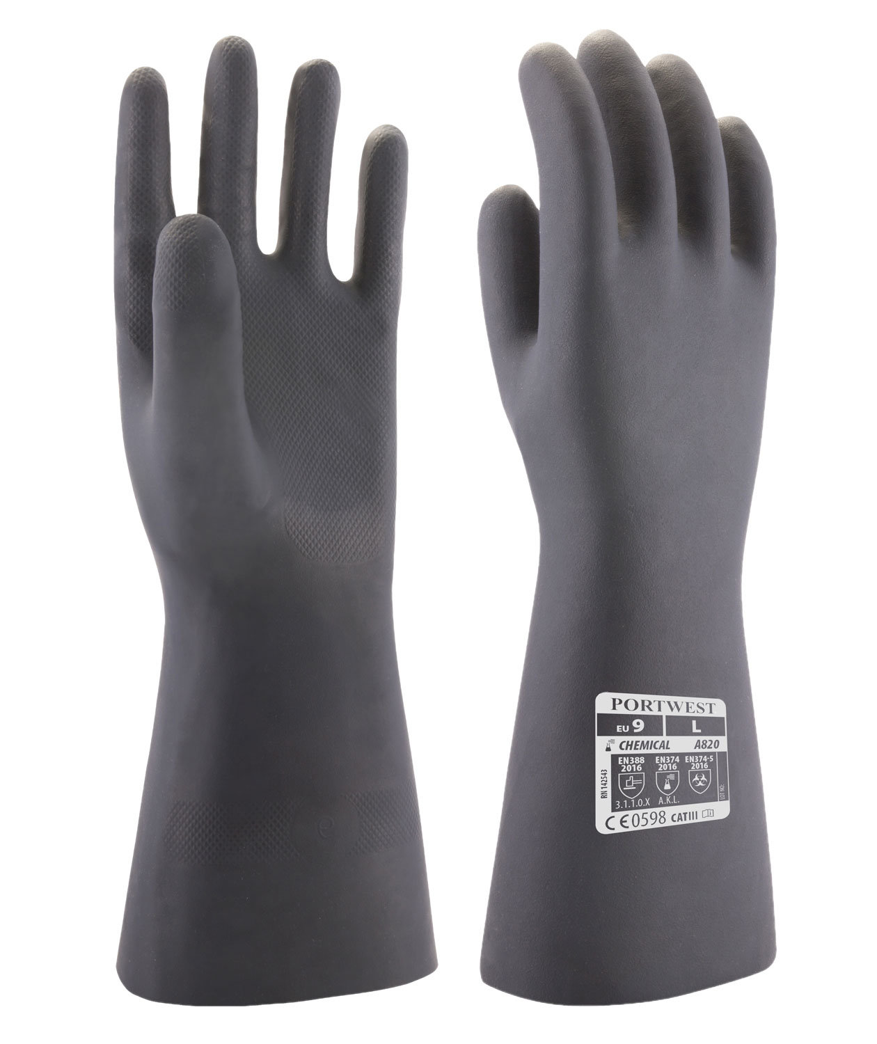Portwest A820 Neoprene Chemical Protective Gloves, Black, large image number 2