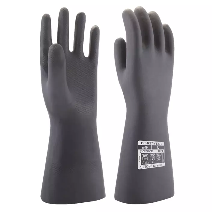 Portwest Neoprene Chemical Protective Gloves, Black, large image number 2