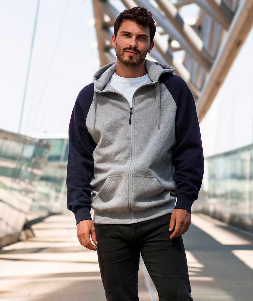 YOU Bronx Raglan Kapuzensweatshirt mit Rei&szlig;verschluss, Grau meliert/marine meliert, large image number 3