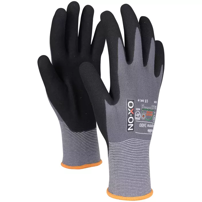 OX-ON Flexible Supreme 1600 work gloves (box with 144 pairs), Grey/Black, large image number 1