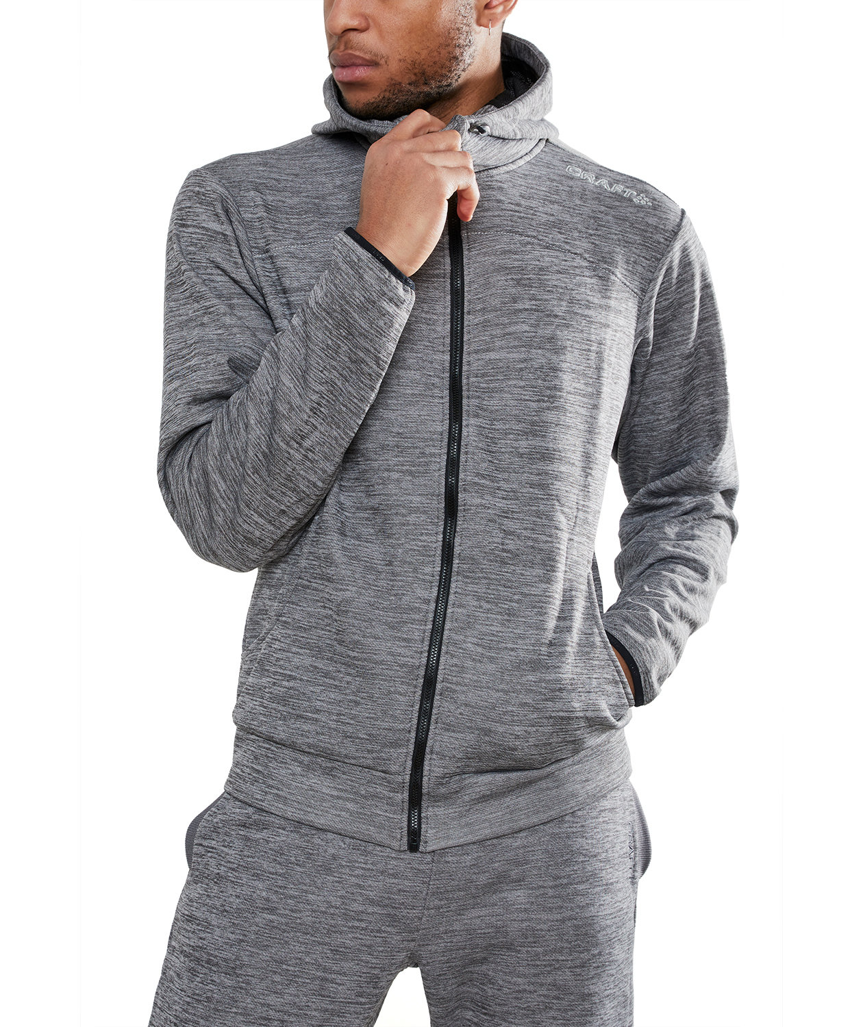 Craft Leisure hoodie with zipper, Dark Grey Melange