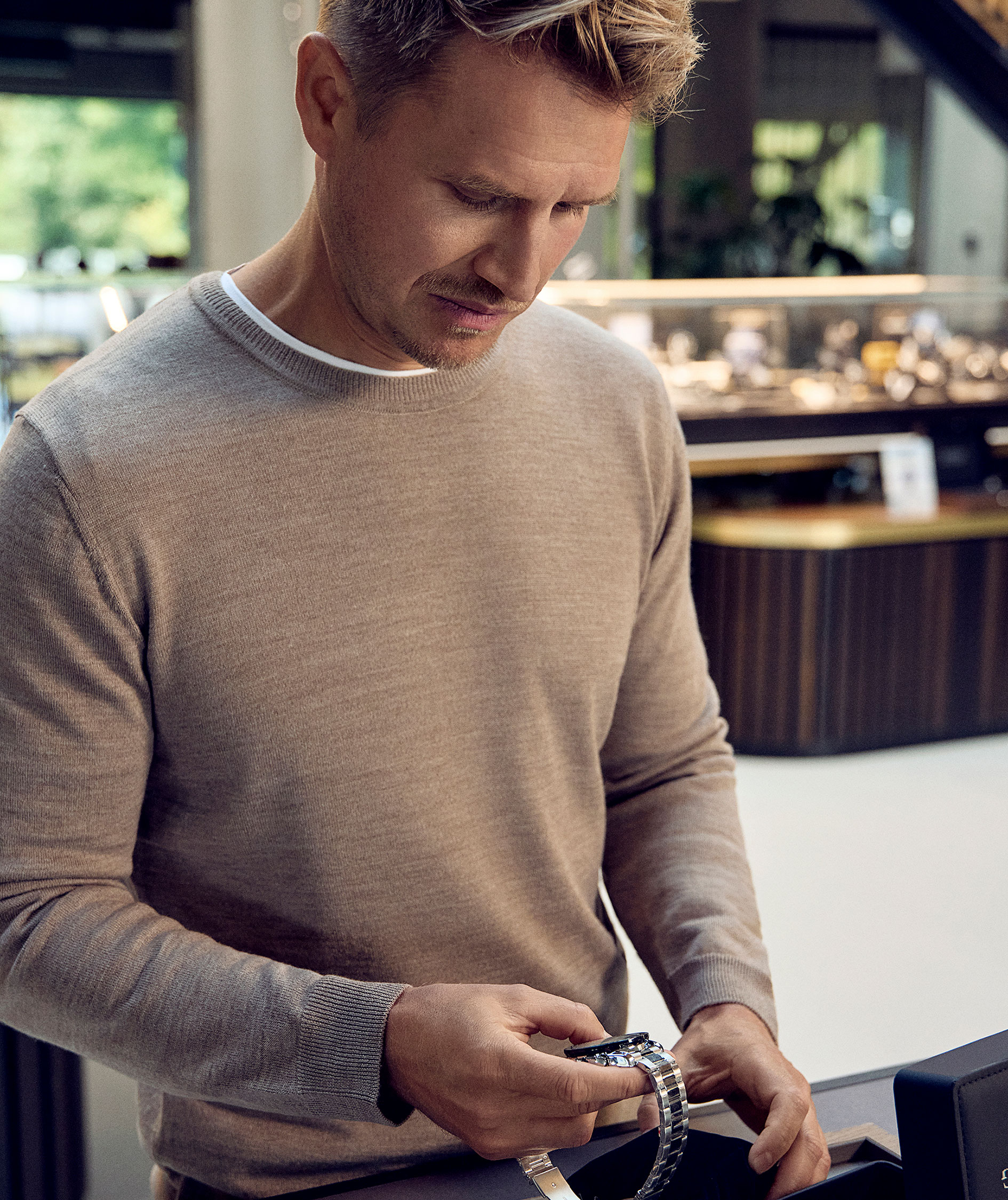 Seven Seas stickad tr&ouml;ja med merinoull, Sand melange