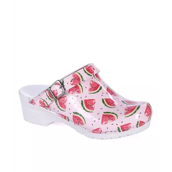 Sanita women's clogs with heel strap, Pink/green