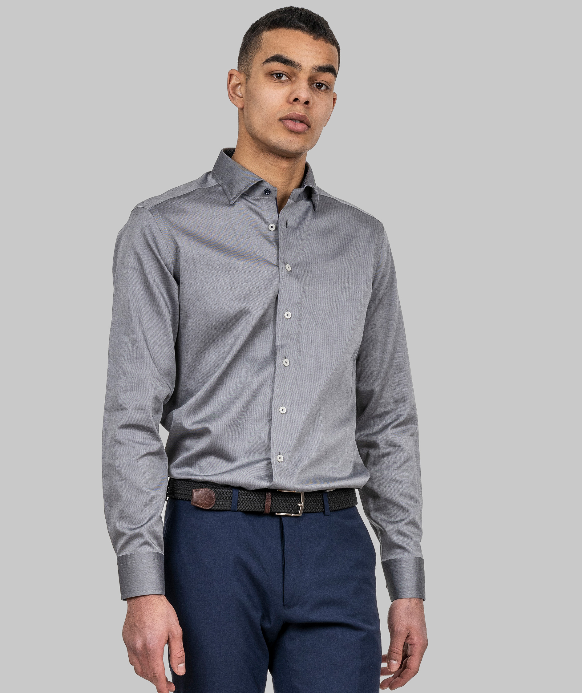 J. Harvest & Frost Twill Red Bow 122 slim fit shirt, Grey