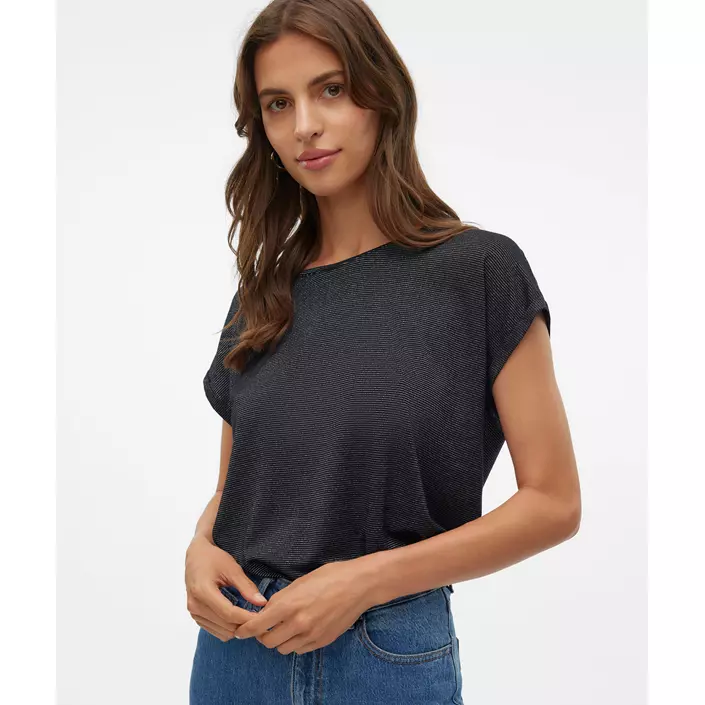 Vero Moda VMLAVA GLITTER dame T-shirt, Black/Silver Lurex, large image number 1