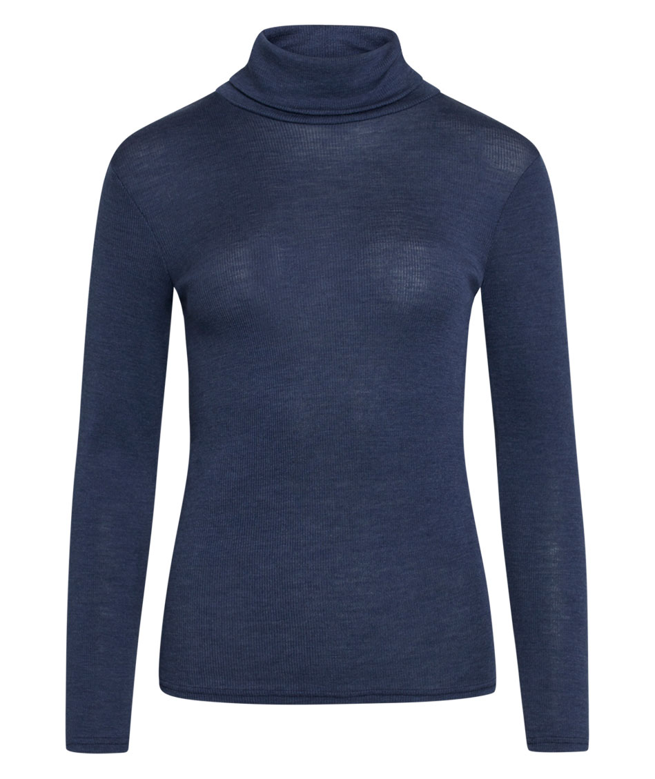 Claire Woman Alys women's knitted pullover with merino wool, Blue Melange