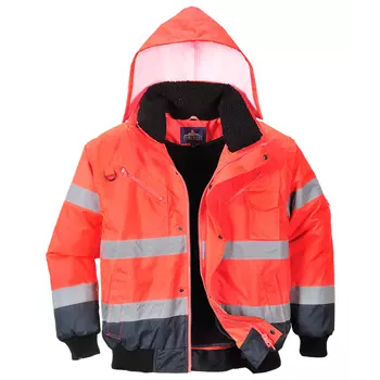 Portwest 3-in-1 pilotjacket with detachable sleeves, Hi-Vis red/marine