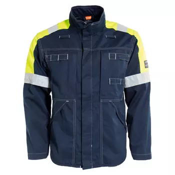 Tranemo Cantex 57 work jacket, Hi-vis yellow/Marine blue