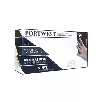 Portwest A900 vinyl engangshandsker med pudder 100 stk., Transparent