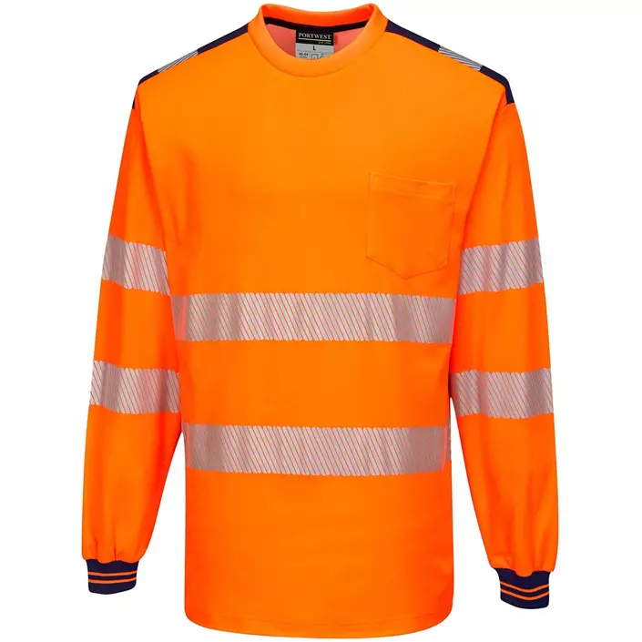 Portwest langermet T-skjorte, Hi-vis Orange/Mørk Marine, large image number 0