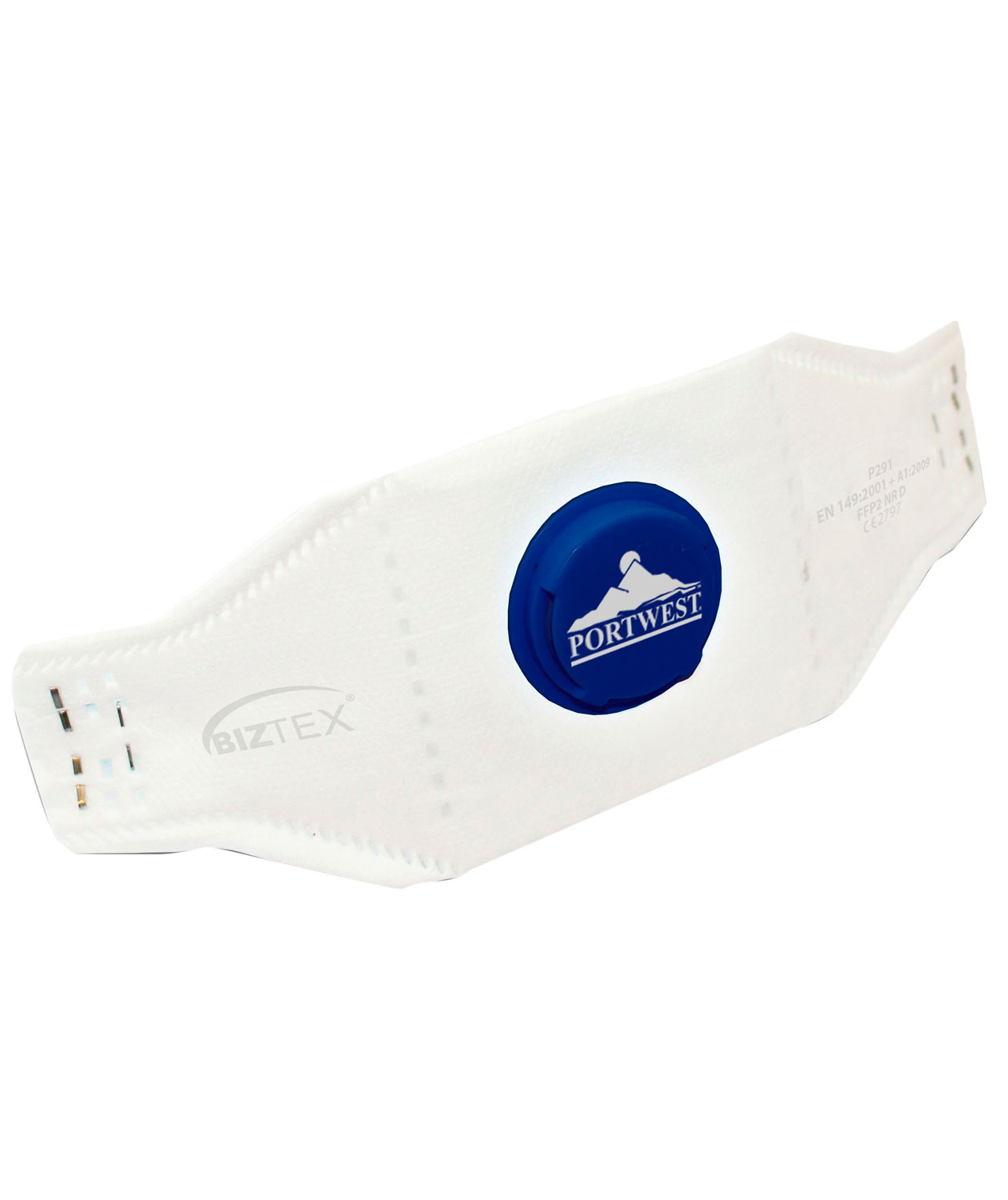 Portwest 10-pack vikbar damm mask FFP2 med ventil, Vit/Bl&aring;