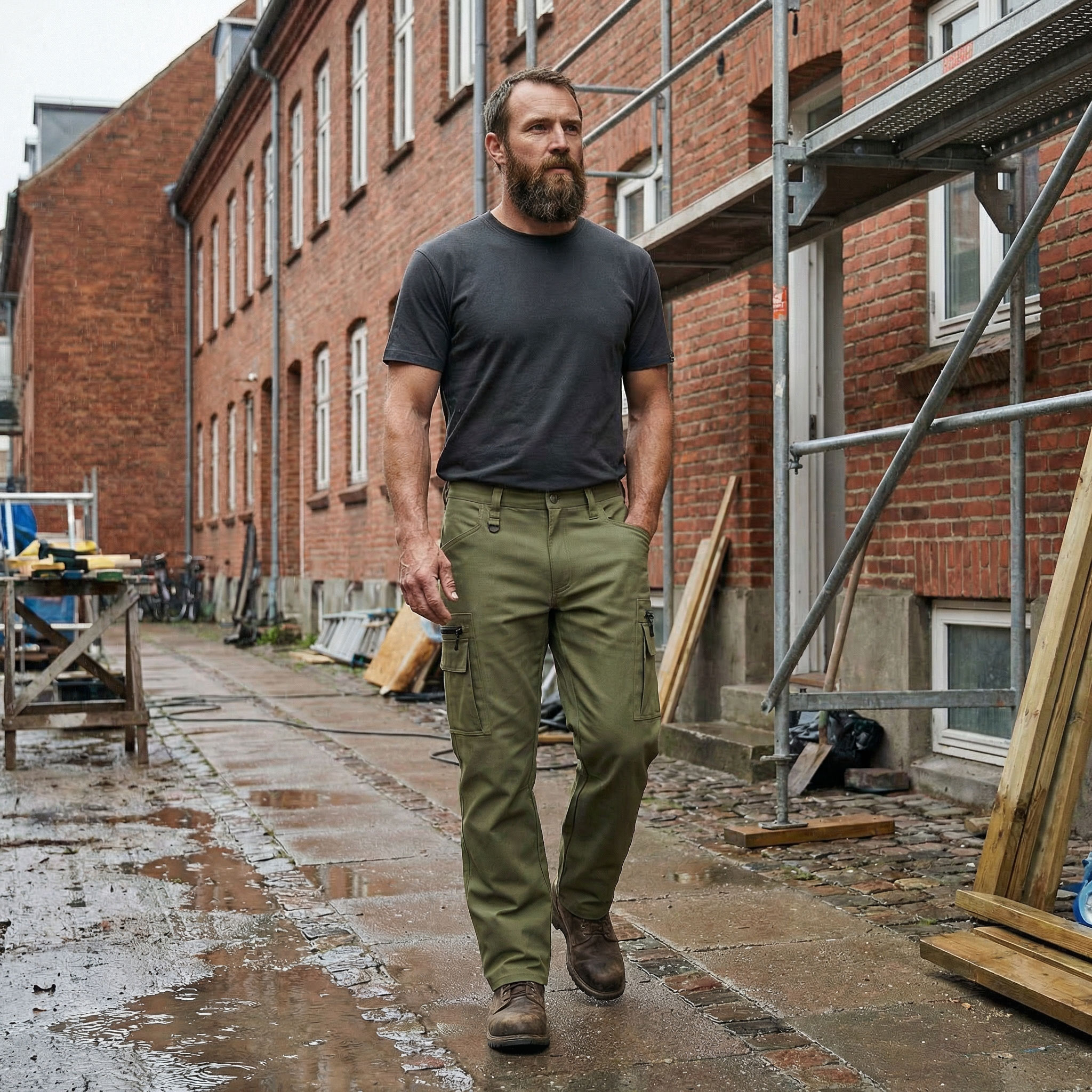 Worksafe servicebukser full stretch, Olive green, large image number 1