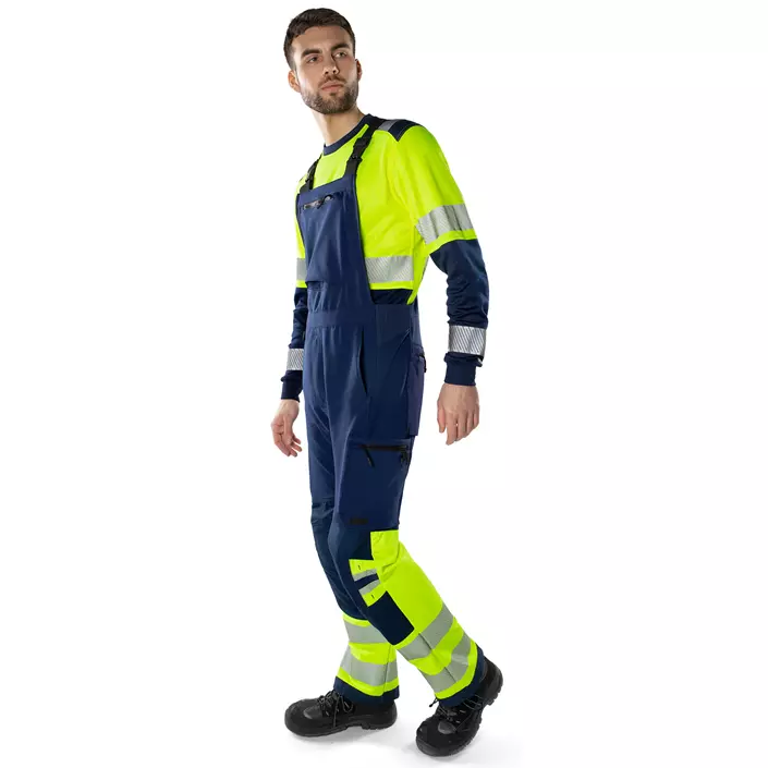 Fristads Green bib and brace 1032 GSTP full stretch, Hi-Vis yellow/marine, large image number 2