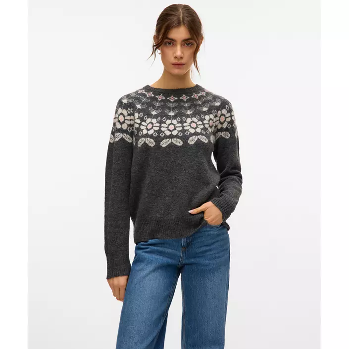 Vero Moda VMSIMONE NORDIC dame striktrøje, Dark Grey Melange/Birch/Rose, large image number 3