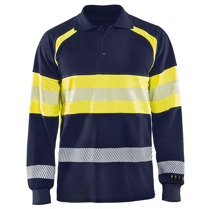 Blåkläder Multinorm langermet polo T-skjorte, Marine/Hi-Vis Oransje, large image number 0