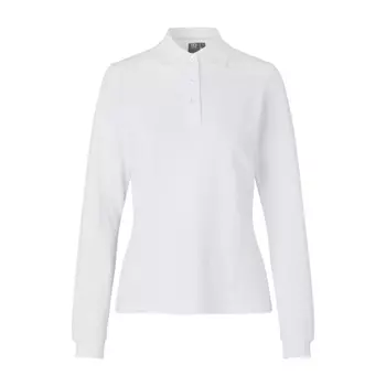 ID long-sleeved women's polo shirt with stretch, White