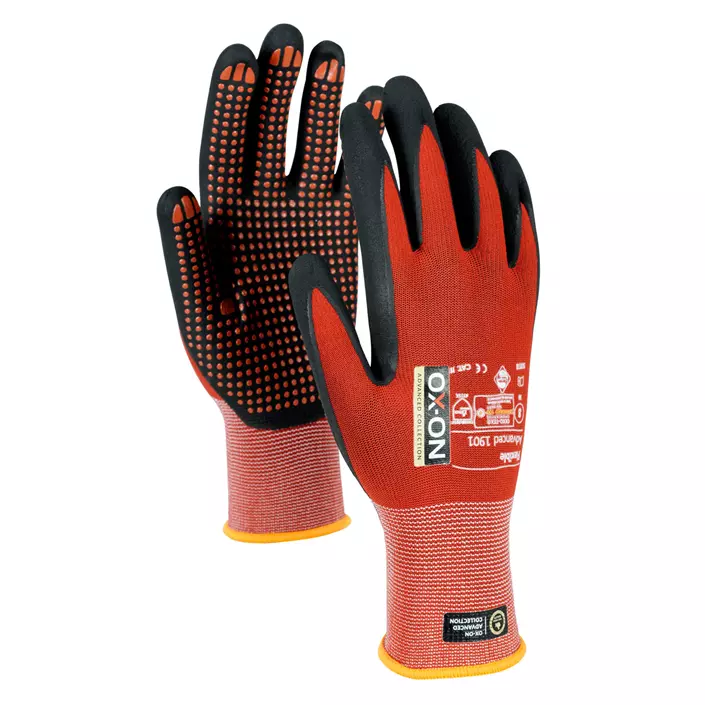OX-ON Flexible Advanced 1901 work gloves with dots, Red/Black, large image number 0