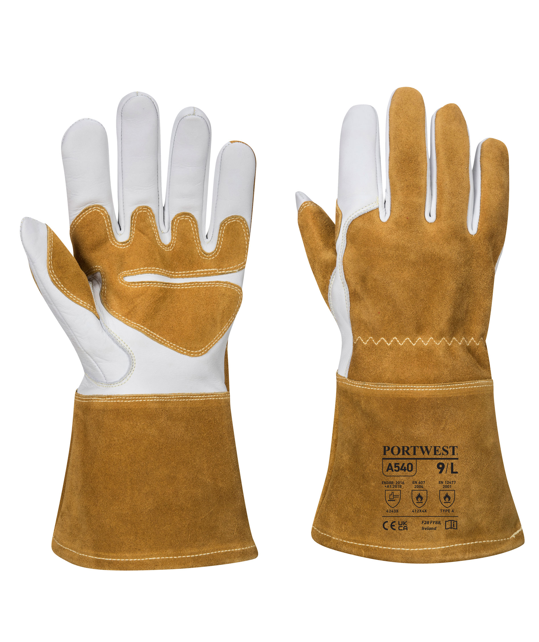 Portwest A540 Ultra welder gloves with fleece lining, Brown