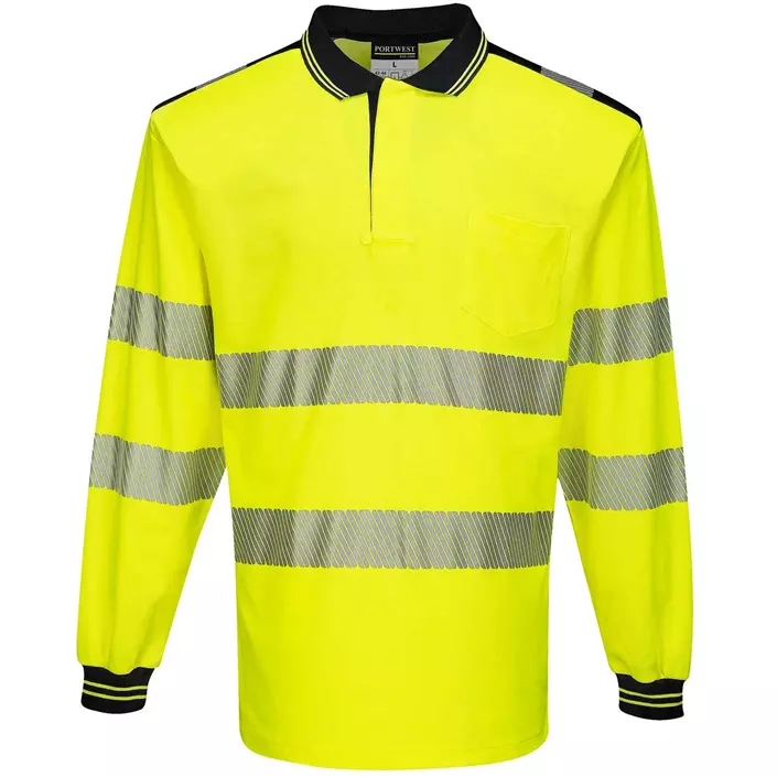 Portwest longsleeved polo shirt, Hi-vis Yellow/Black, large image number 0